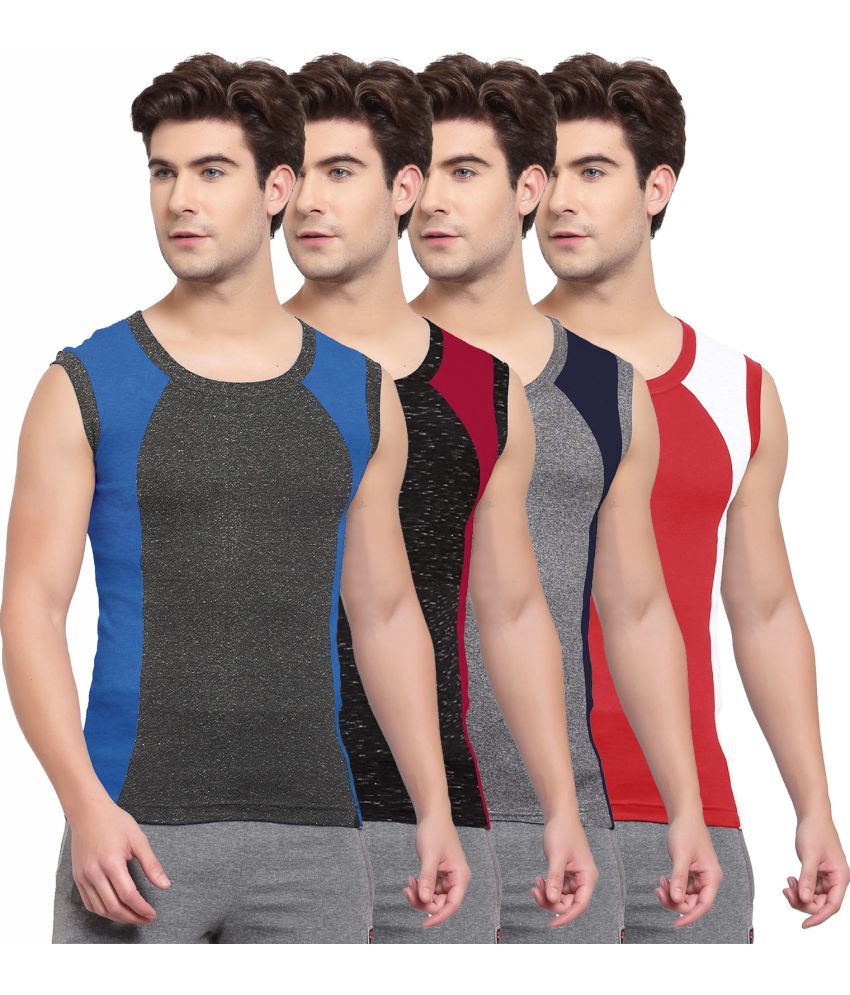     			SPORTO Multicolor Cotton Men's Vest ( Pack of 4 )