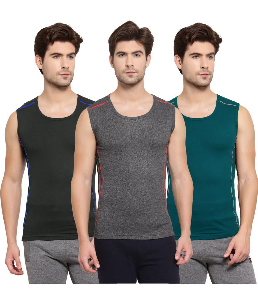     			SPORTO Multicolor Cotton Men's Vest ( Pack of 3 )