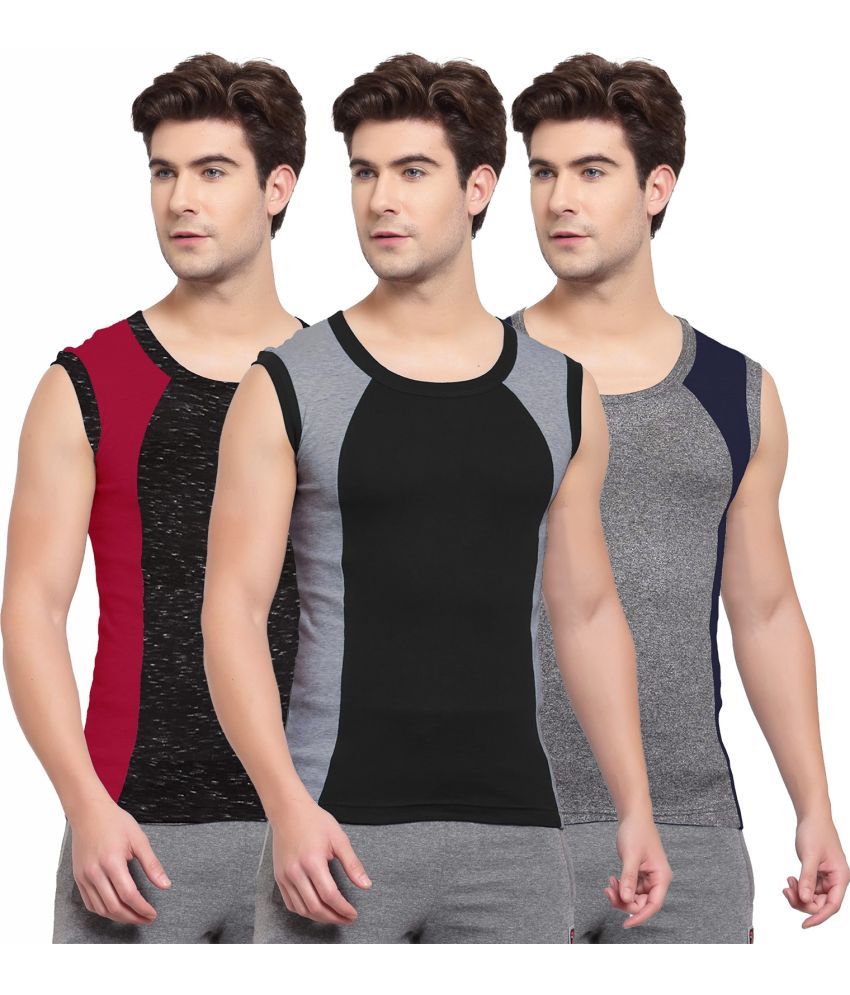     			SPORTO Multicolor Cotton Men's Vest ( Pack of 3 )