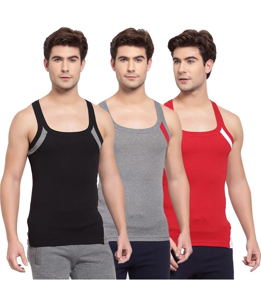     			SPORTO Multicolor Cotton Men's Vest ( Pack of 3 )