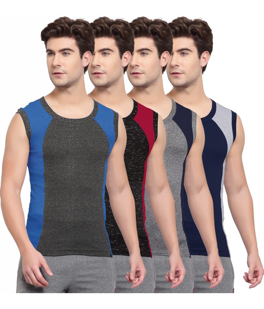     			SPORTO Multicolor Cotton Men's Vest ( Pack of 4 )