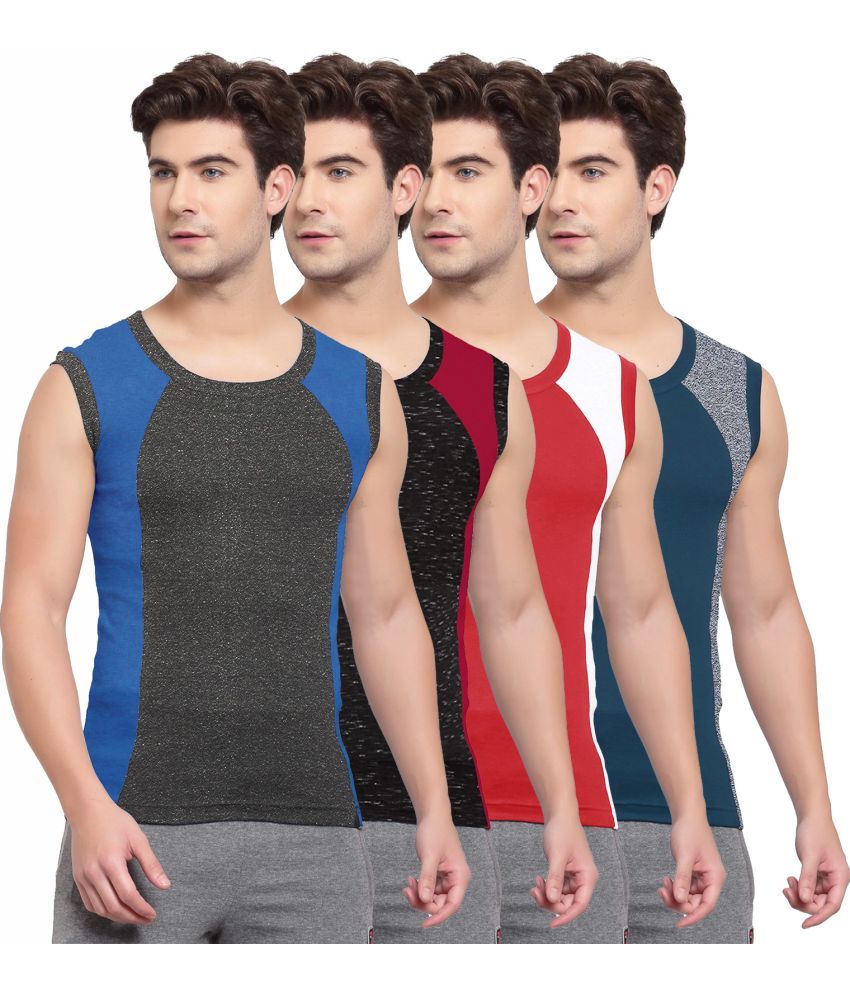     			SPORTO Multicolor Cotton Men's Vest ( Pack of 4 )