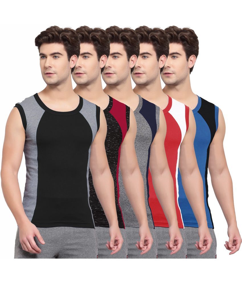     			SPORTO Multicolor Cotton Men's Vest ( Pack of 5 )