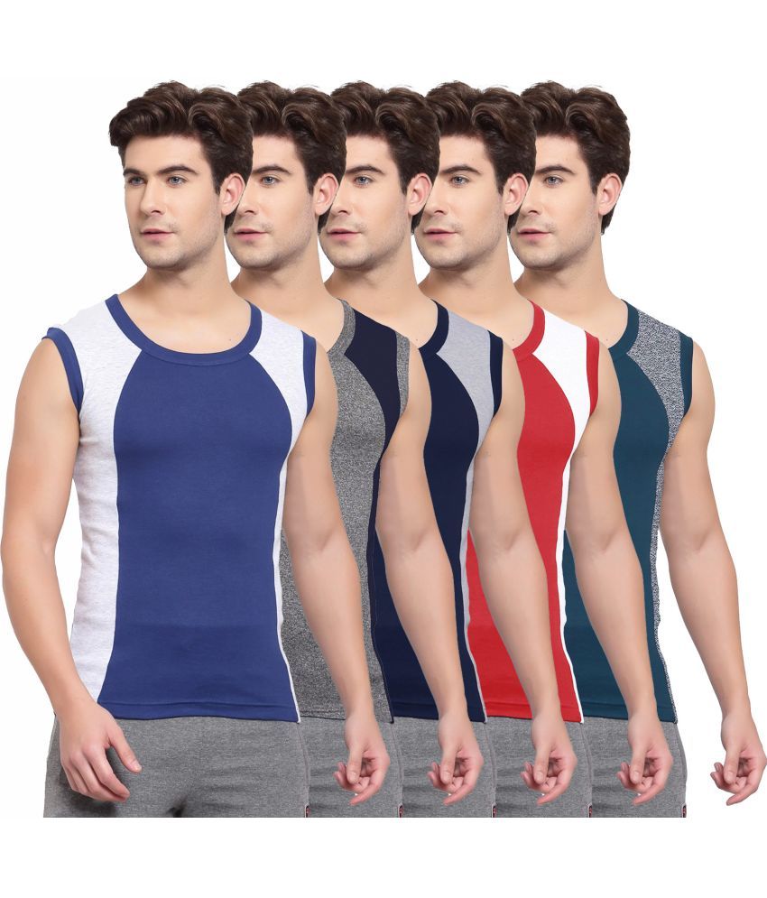     			SPORTO Multicolor Cotton Men's Vest ( Pack of 5 )