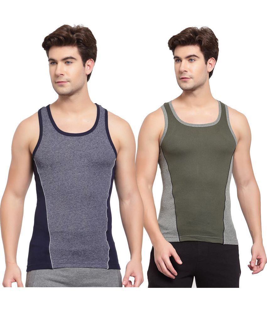     			SPORTO Multicolor Cotton Men's Vest ( Pack of 2 )