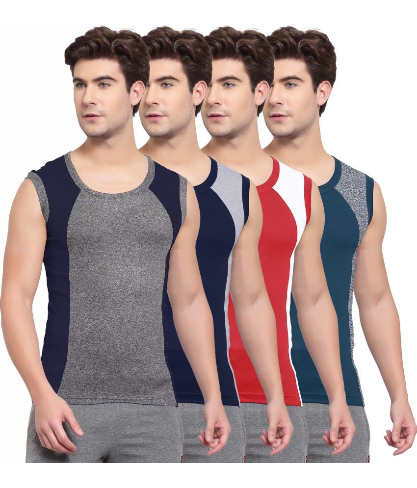     			SPORTO Multicolor Cotton Men's Vest ( Pack of 4 )