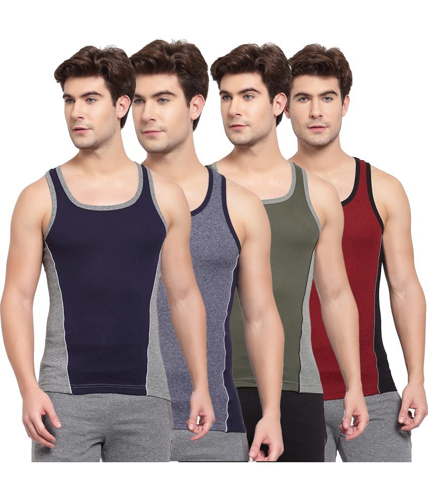     			SPORTO Multicolor Cotton Men's Vest ( Pack of 4 )