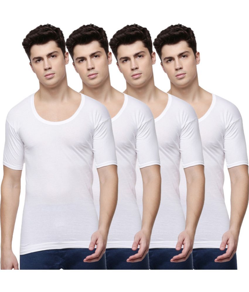     			SPORTO White Cotton Men's Vest ( Pack of 4 )