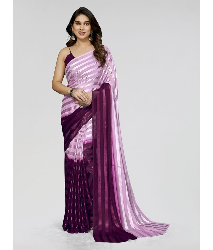     			ANAND SAREES Satin Striped Saree With Blouse Piece - Pink ( Pack of 1 )