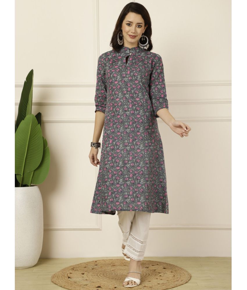     			Antaran Cotton Printed Straight Women's Kurti - Grey ( Pack of 1 )