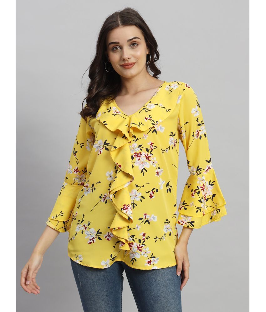     			Curvydrobe Yellow Crepe Women's Regular Top ( Pack of 1 )