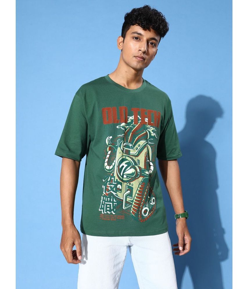     			Free Society Cotton Oversized Fit Printed Half Sleeves Men's T-Shirt - Green ( Pack of 1 )