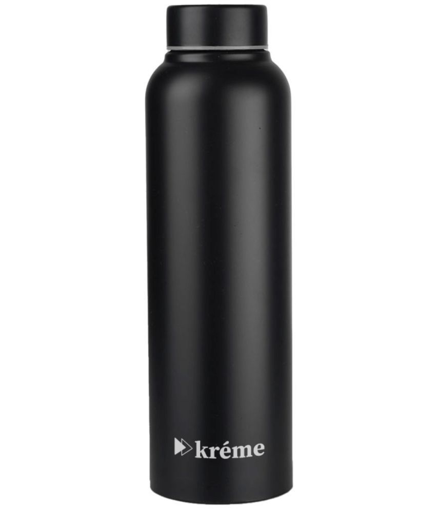     			KREME Kreme 1000 ml Bottle (Pack of 1, Black, Steel) Black Steel Water Bottle 1000 mL ( Set of 1 )