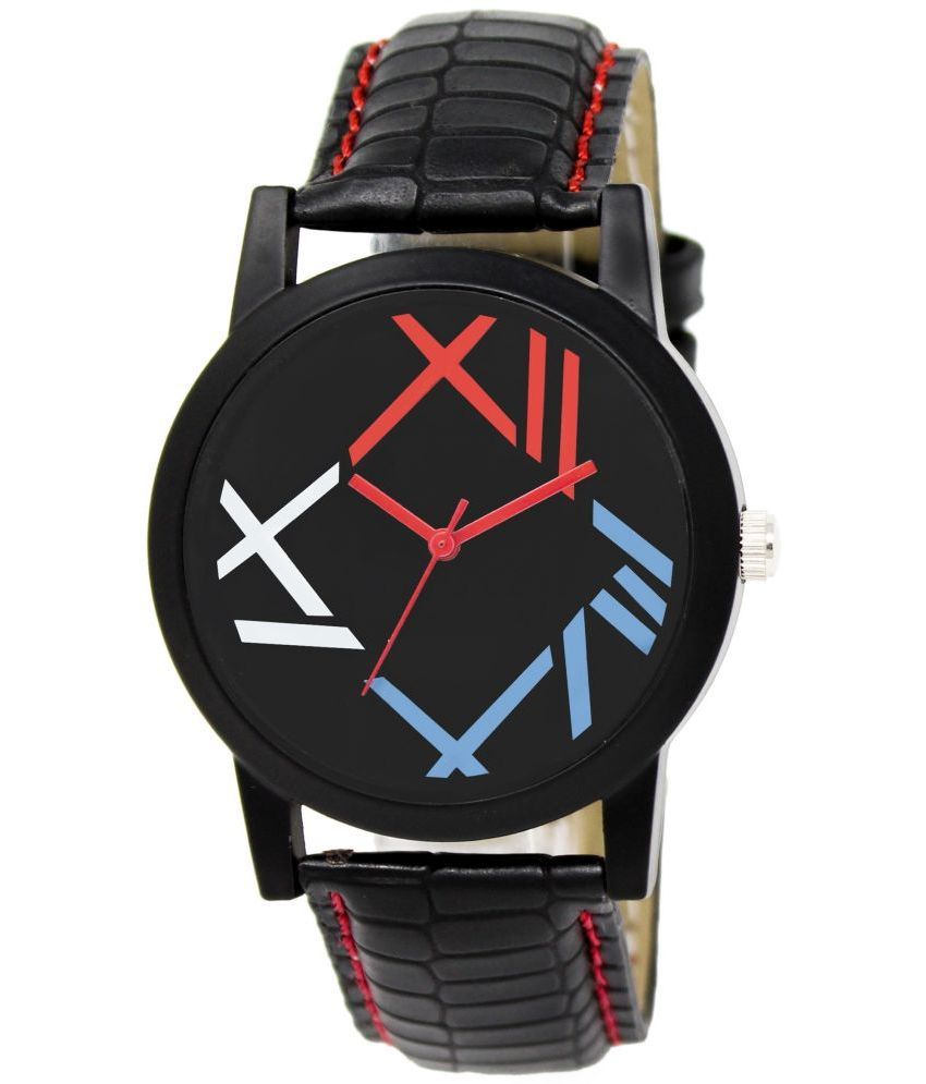     			Lorem Black Leather Analog Men's Watch