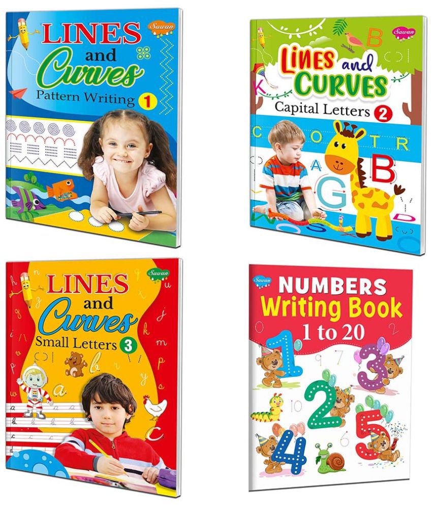     			Nursery Writing Books For Kids | Nursery Writing Practice Books | Pack Of 4 Books | Lines And Curves–1 Pattern Writing, Lines And Curves–2 Capital Letters, Lines And Curves–3 Small Letters And Numbers Writing Book (1 To 20)