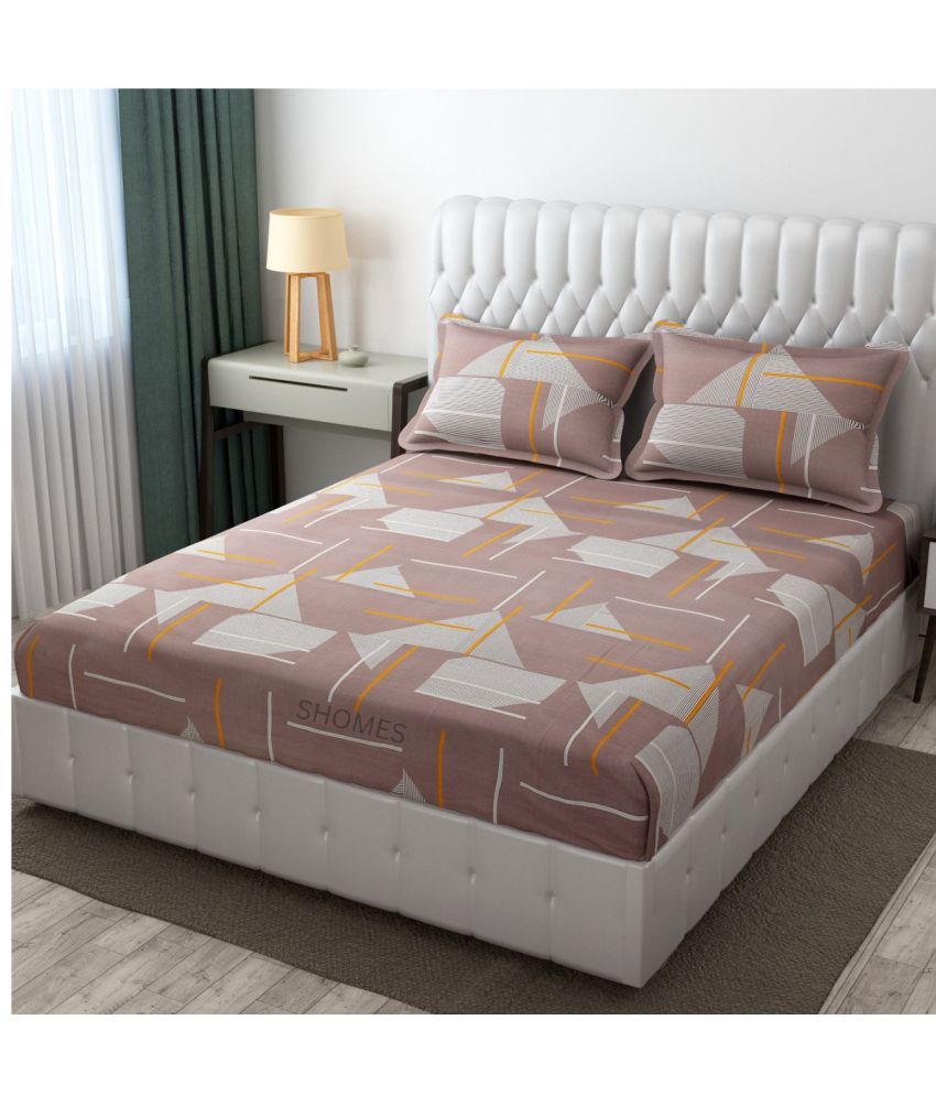     			SHOMES Cotton Abstract Fitted 1 Bedsheet with 2 Pillow Covers ( Double Bed ) - Brown