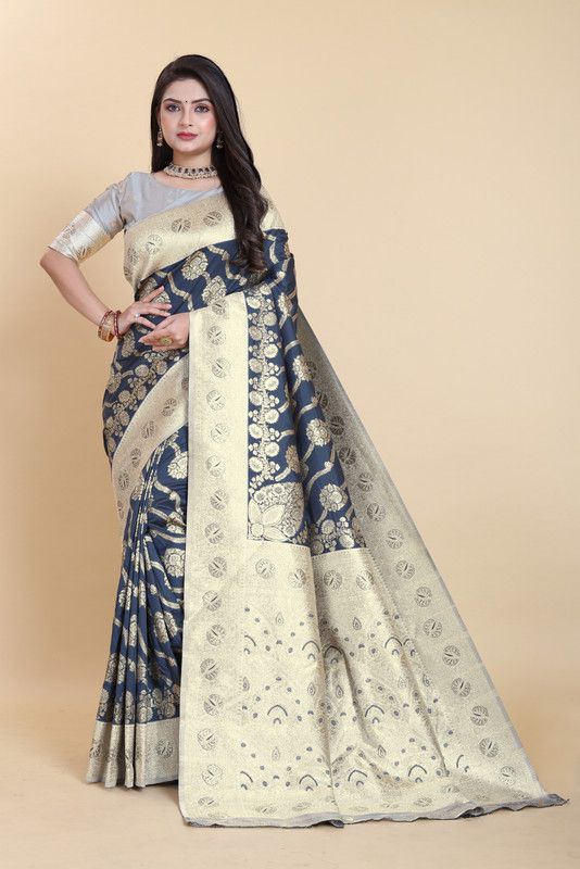     			Sanwariya Silks Silk Embellished Saree With Blouse Piece - Grey ( Pack of 1 )