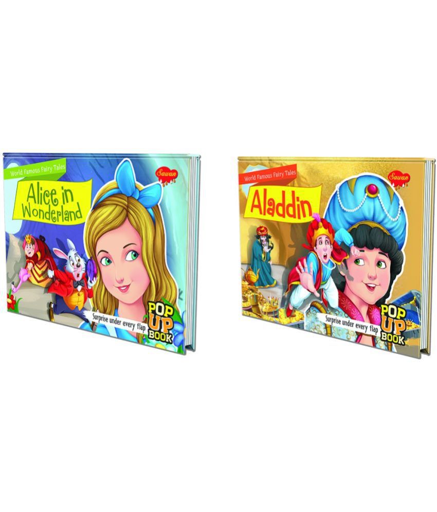     			Set of 2 POP UP books World Famous Fairy Tales| Aladdin and Alice in Wonderland|  A Duo of Enchanting Fairy Tales