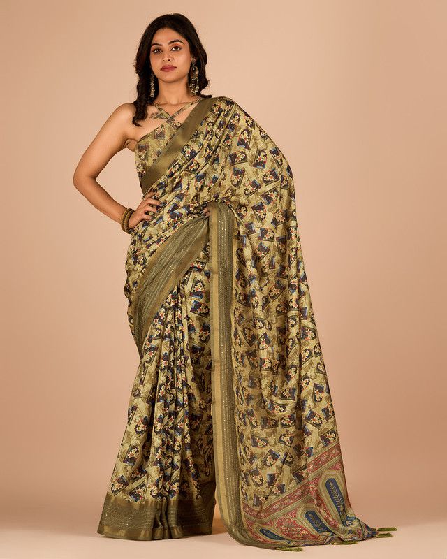     			Sitanjali Cotton Blend Printed Saree With Blouse Piece - LightGreen ( Pack of 1 )