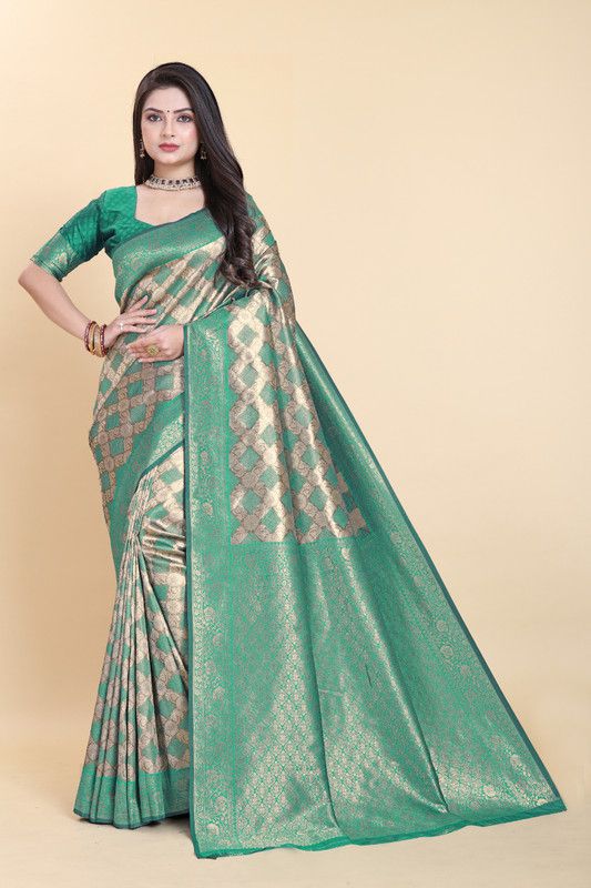     			Sitanjali Silk Embellished Saree With Blouse Piece - Rama ( Pack of 1 )