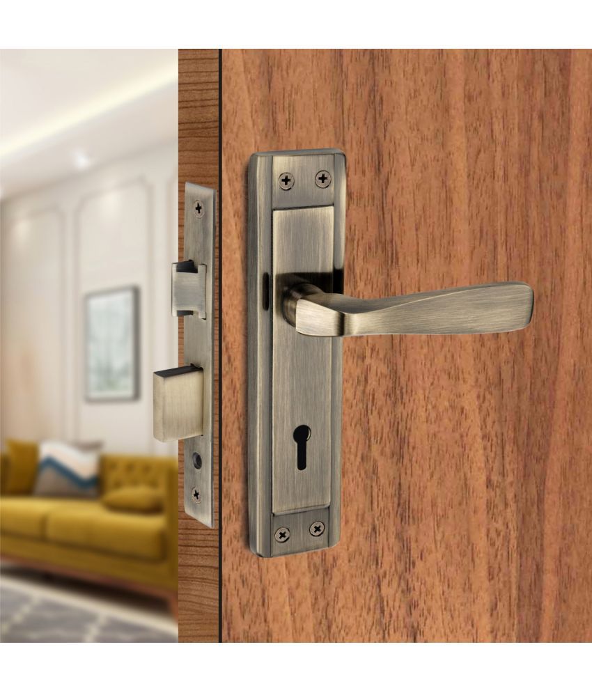     			Solitech Mortise Door Handle Lock Set with 2 Keys for Bedroom, Bathroom, and Living Room (Brass Antique Finish)