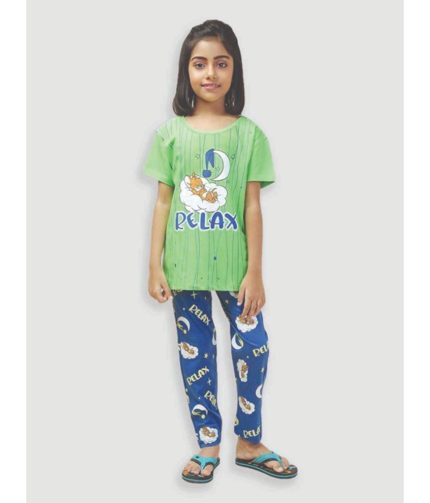     			DENIKID Green Cotton Girls Top With Pants ( Pack of 1 )