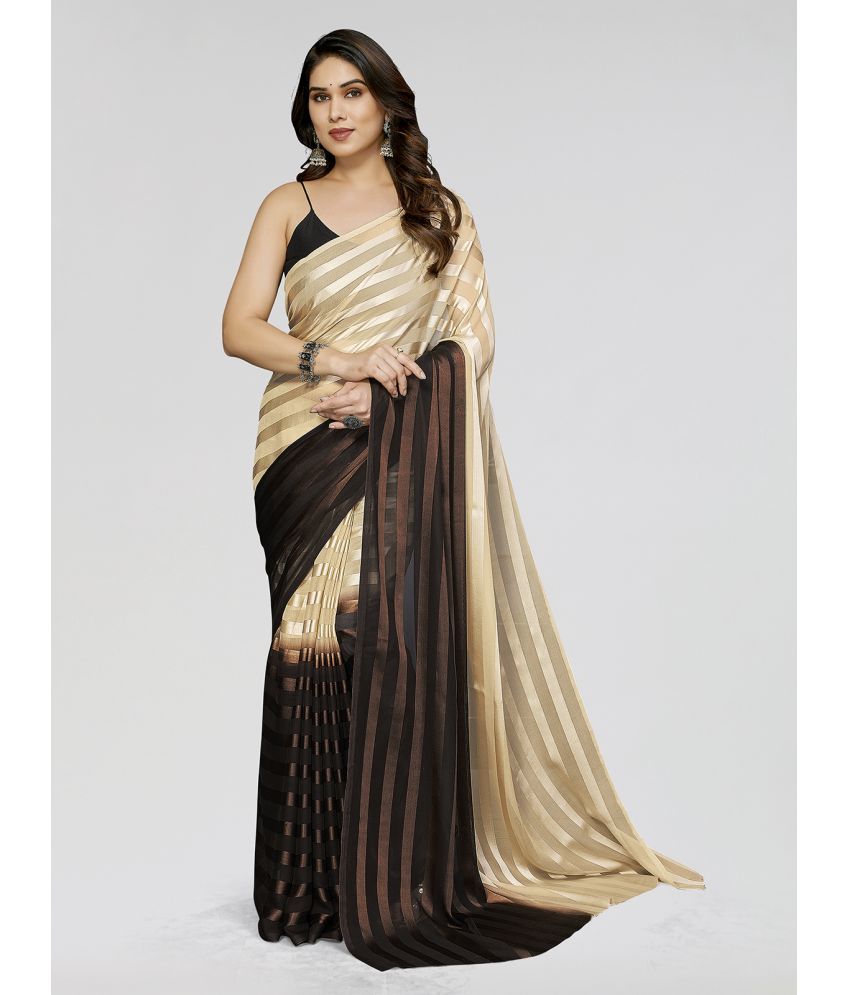     			Kashvi Sarees Satin Striped Saree Without Blouse Piece - Beige ( Pack of 1 )