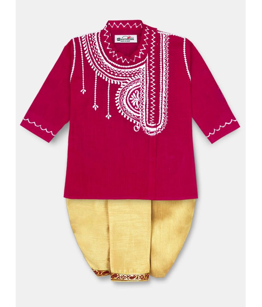     			Mustmom Soft & Comfortable Traditional Embroidered Ethnic Dhoti Kurta Set for Baby Boy Annaprasana Choroonu Bhaatkhulai Rice Ceremony Weding Haldi Ceremony
