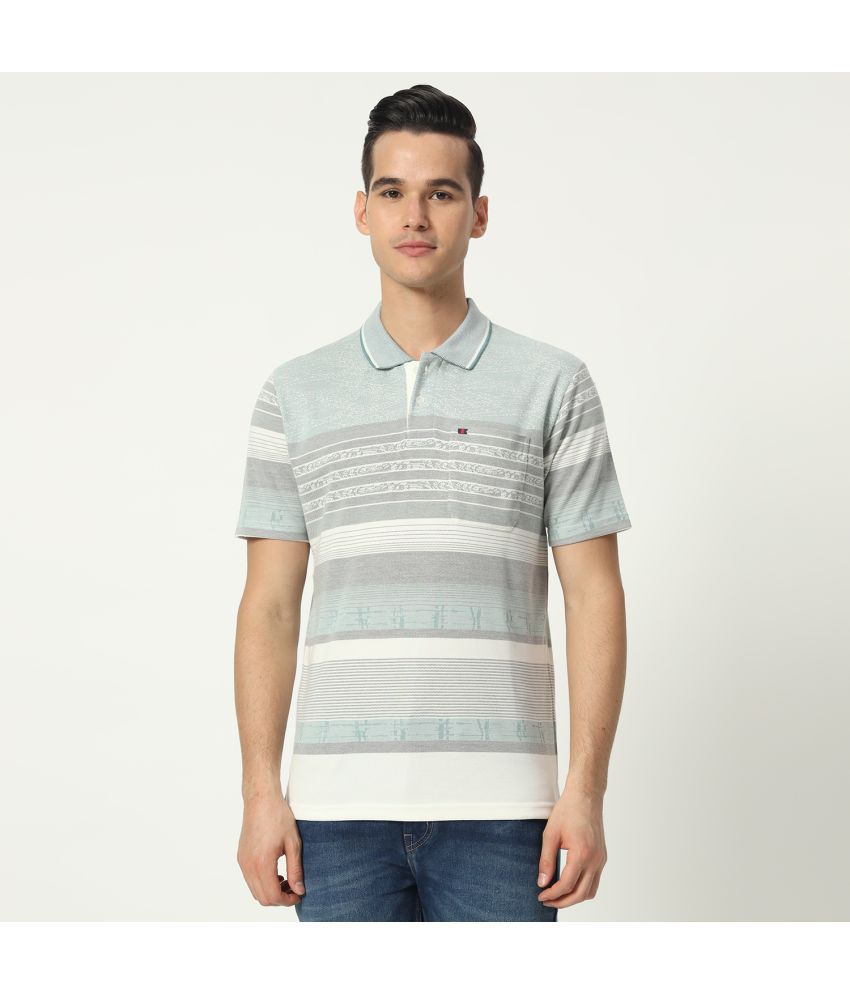     			TAB91 Cotton Blend Regular Fit Striped Half Sleeves Men's Polo T Shirt - Aqua ( Pack of 1 )