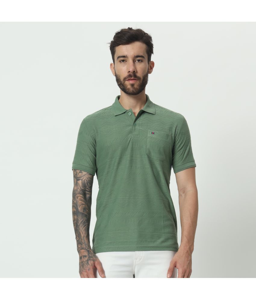     			TAB91 Cotton Blend Regular Fit Self Design Half Sleeves Men's Polo T Shirt - Green ( Pack of 1 )
