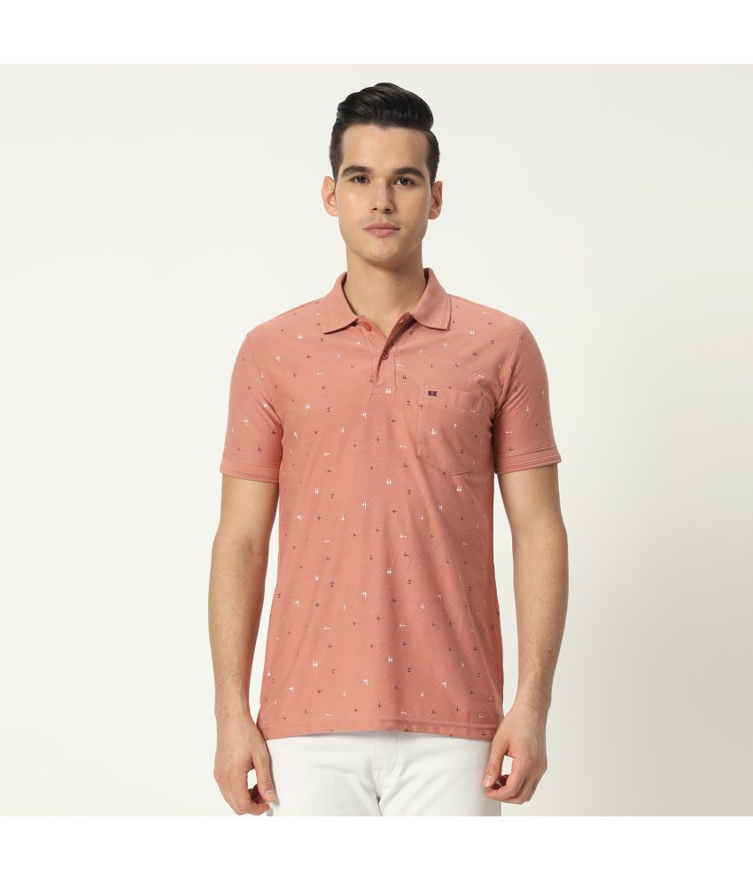     			TAB91 Cotton Blend Regular Fit Printed Half Sleeves Men's Polo T Shirt - Peach ( Pack of 1 )