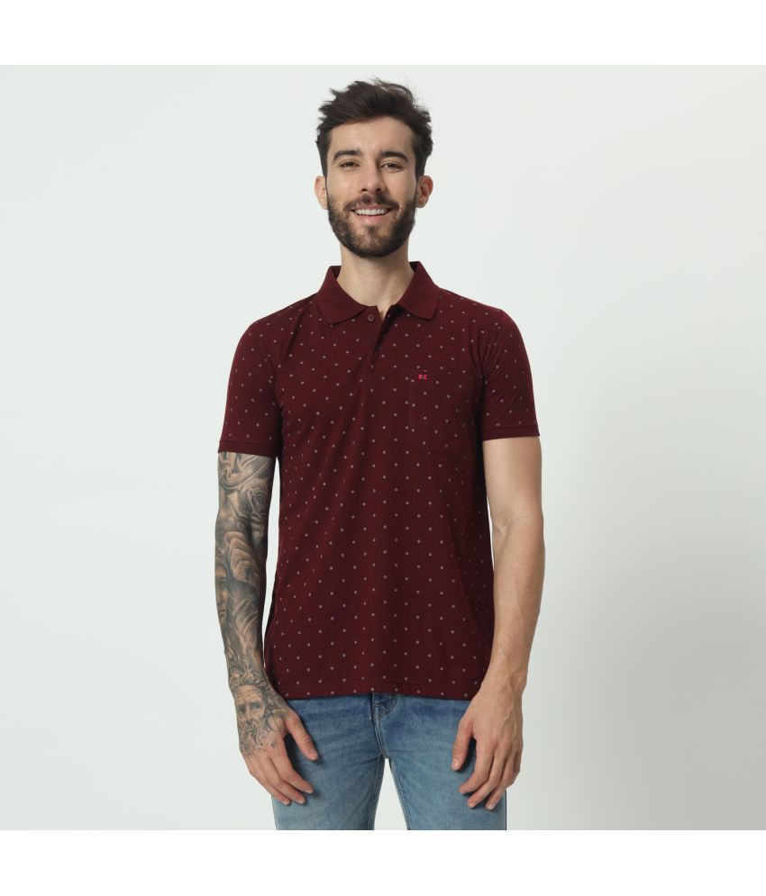     			TAB91 Cotton Blend Regular Fit Printed Half Sleeves Men's Polo T Shirt - Wine ( Pack of 1 )