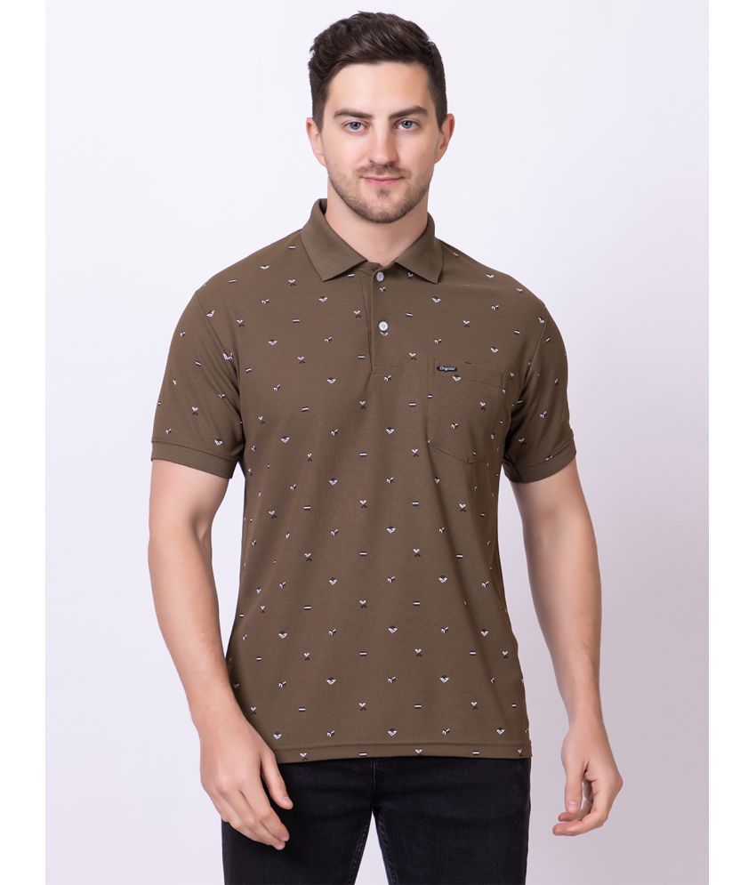     			TRULY FAST Cotton Blend Regular Fit Printed Half Sleeves Men's Polo T Shirt - Brown ( Pack of 1 )
