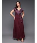 Miss Chase Georgette Self Design Full Length Women's Gown - Wine ( Pack of 1 )