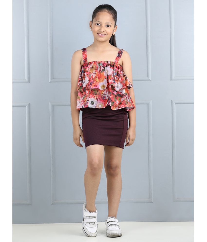    			Aww Hunnie - Maroon Cotton Blend Girls A-Line Skirt ( Pack of 1 )
