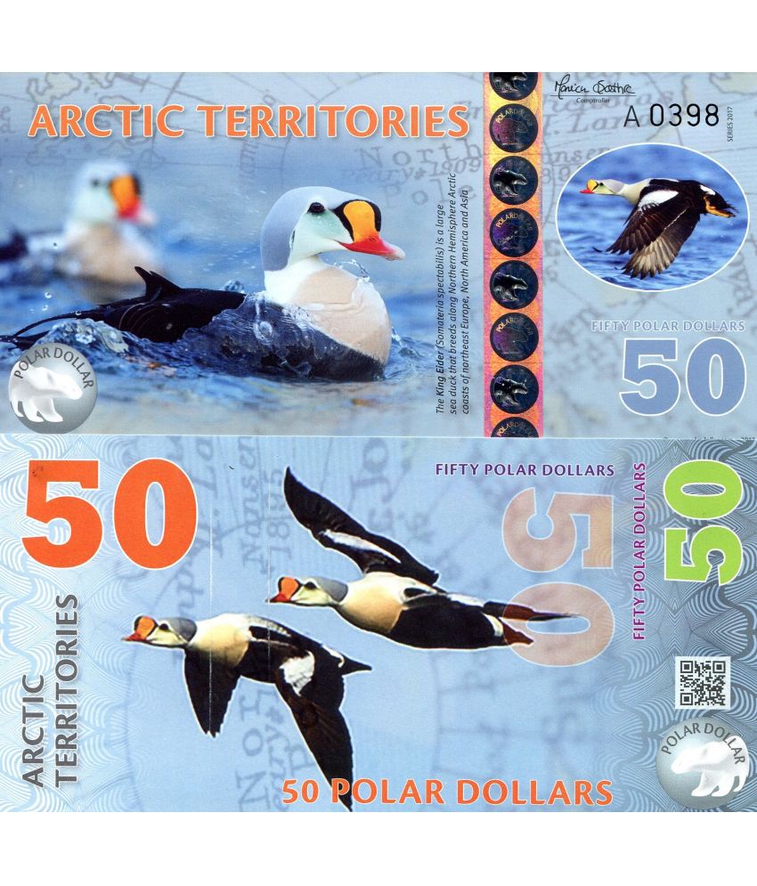     			Extremely Rare Arctic Territories 50 Polar Dollars Polymer Fantasy Note Top Grade Gem UNC