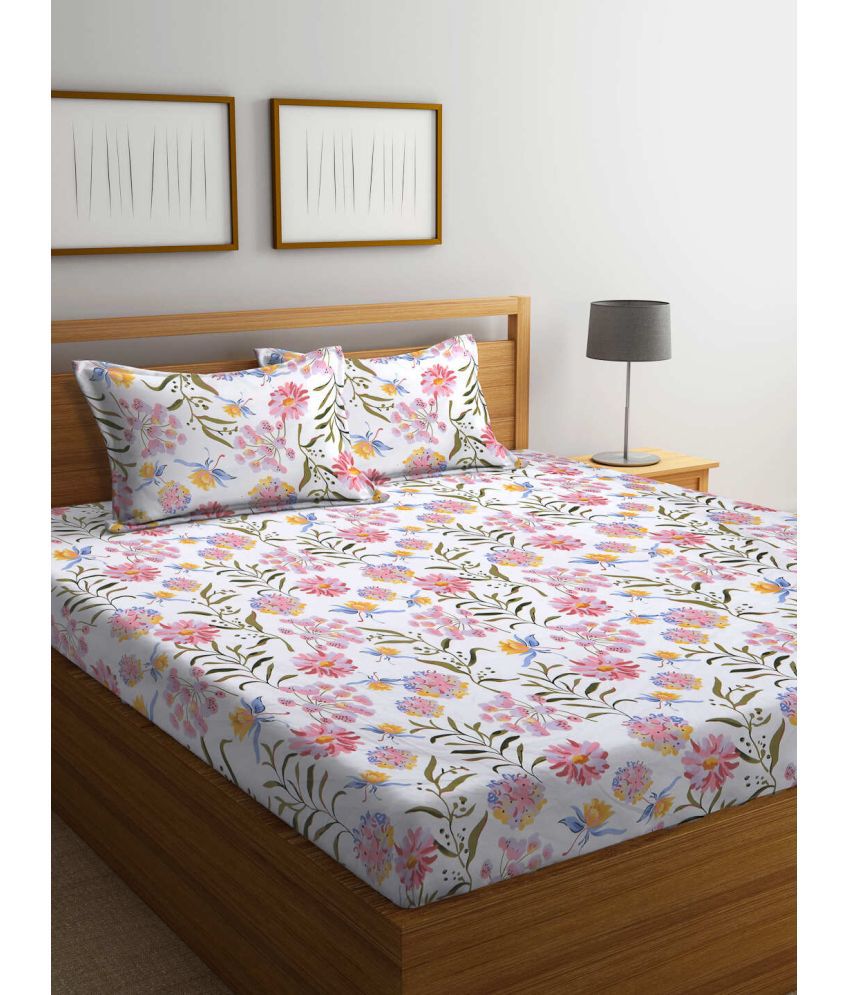     			FABINALIV Poly Cotton Floral 1 Double King Size Bedsheet with 2 Pillow Covers - Pink