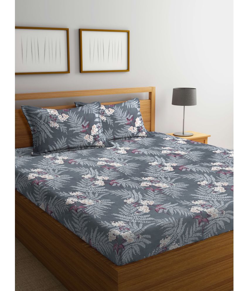     			FABINALIV Poly Cotton Floral 1 Double King Size Bedsheet with 2 Pillow Covers - Dark Grey