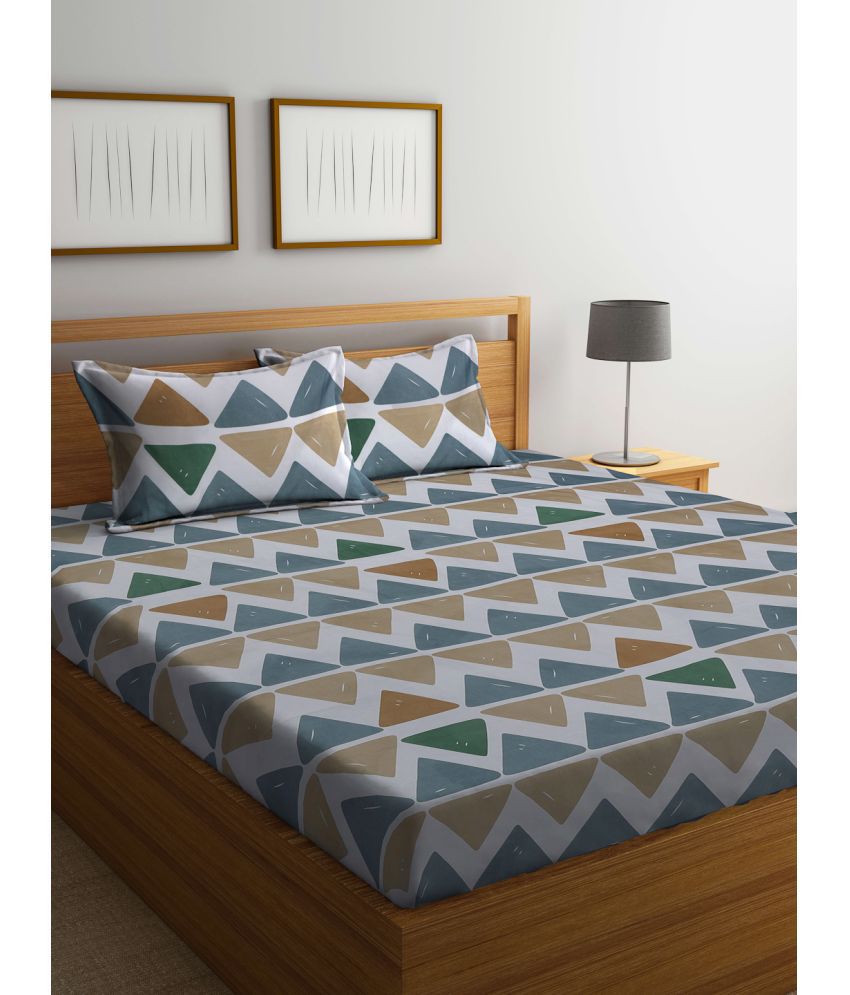     			FABINALIV Poly Cotton Geometric 1 Double King Size Bedsheet with 2 Pillow Covers - Beige