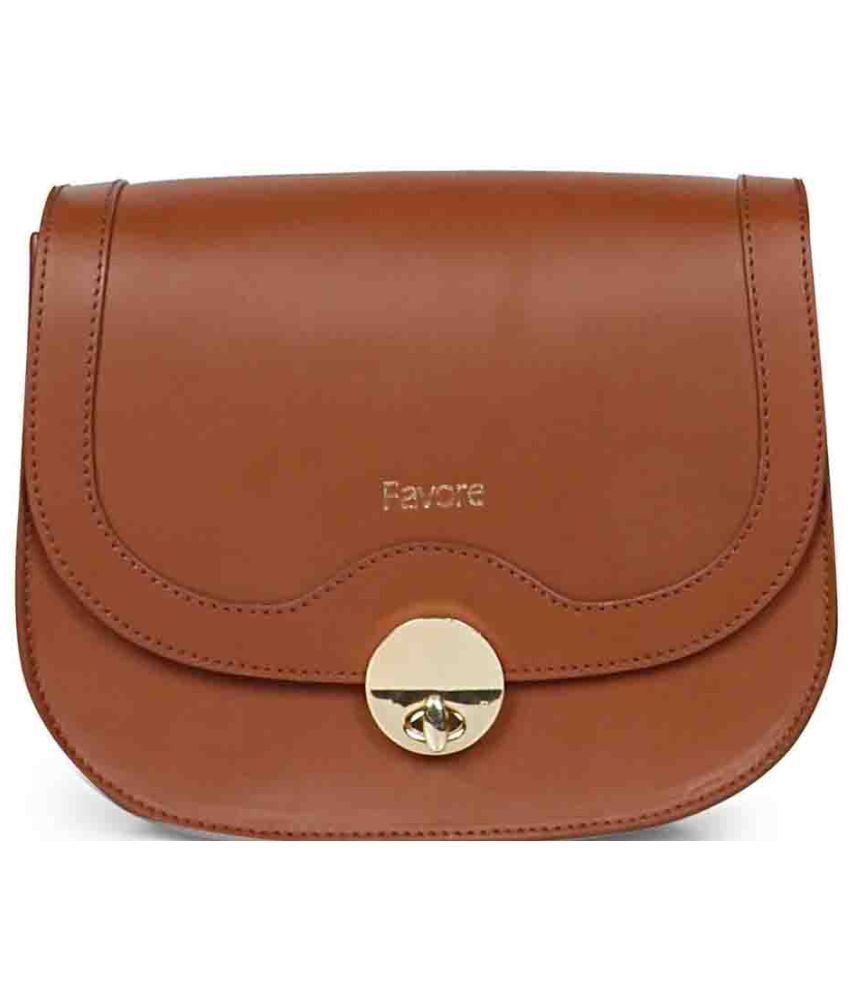     			FAVORE Tan Pure Leather Sling Bag