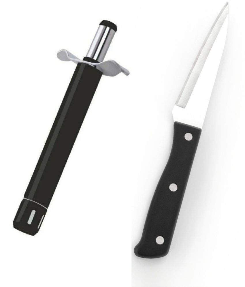     			FIT4CHEF Black Stainless Steel Rivet Knife & Lighter Set ( Set of 2 )
