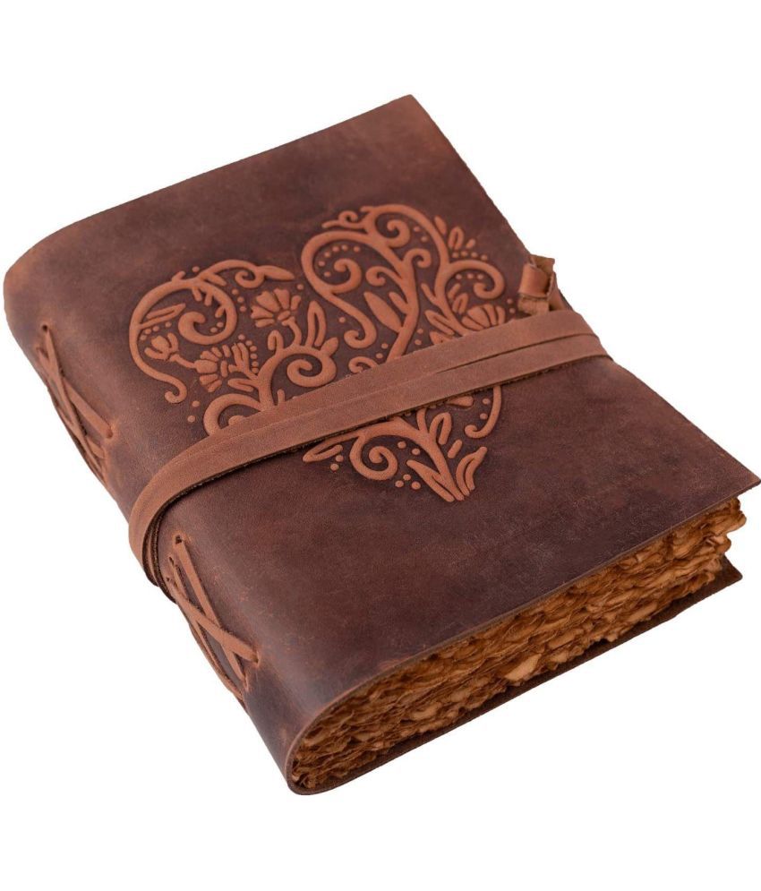     			Finished Embossed Leather Journal With Antique Paper Regular Journal Unruled 200 Pages (Brown)
