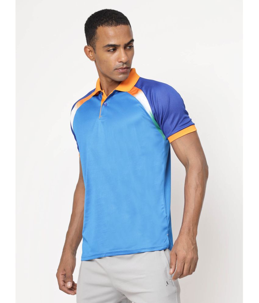     			Fundoo Polyester Slim Fit Colorblock Half Sleeves Men's Polo T Shirt - Blue ( Pack of 1 )