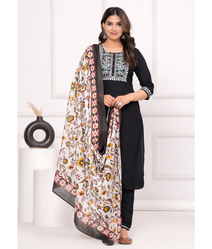     			Heavenly Attire Cotton Embroidered Kurti With Pants Women's Stitched Salwar Suit - Black ( Pack of 1 )