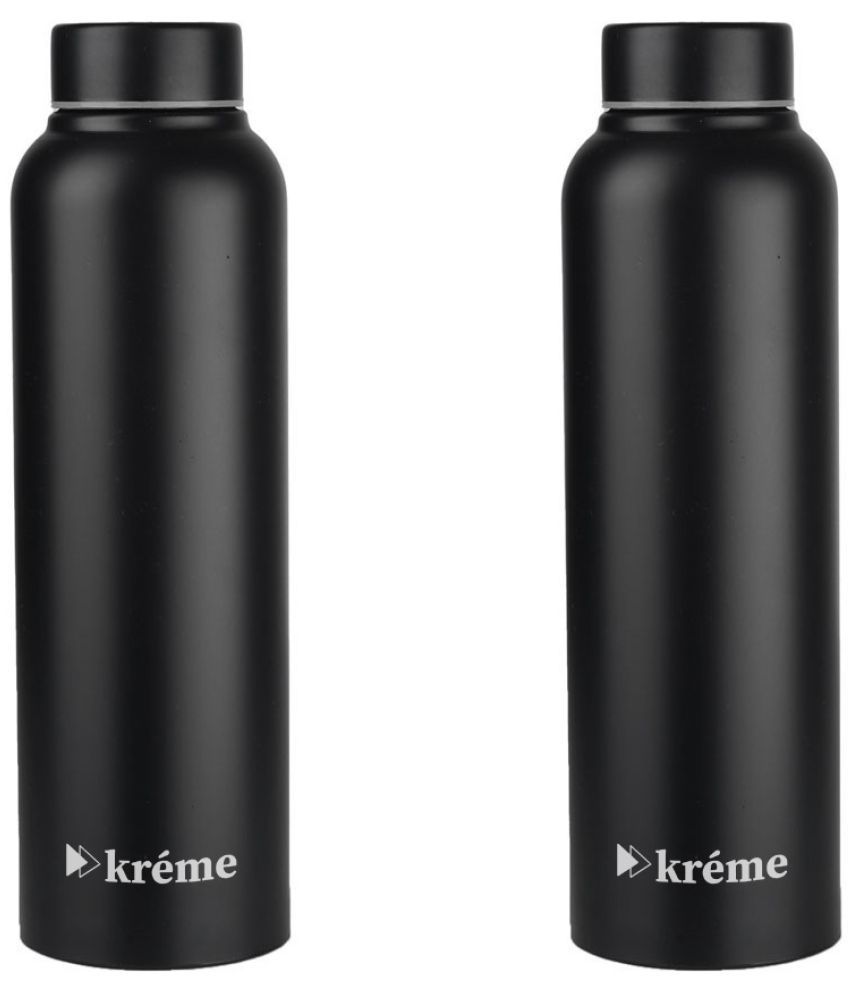     			KREME Kreme 1000 ml Bottle (Pack of 2, Black, Steel) Black Steel Water Bottle 1000 mL ( Set of 2 )