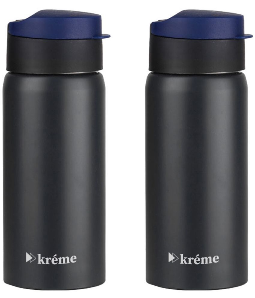     			KREME Kreme 400 ml Bottle (Pack of 2, Black, Steel) Black Steel Water Bottle 400 mL ( Set of 2 )