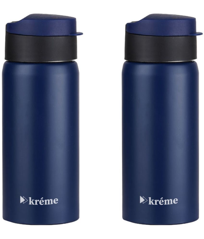     			KREME Kreme 400 ml Bottle (Pack of 2, Blue, Steel) Blue Steel Water Bottle 400 mL ( Set of 2 )