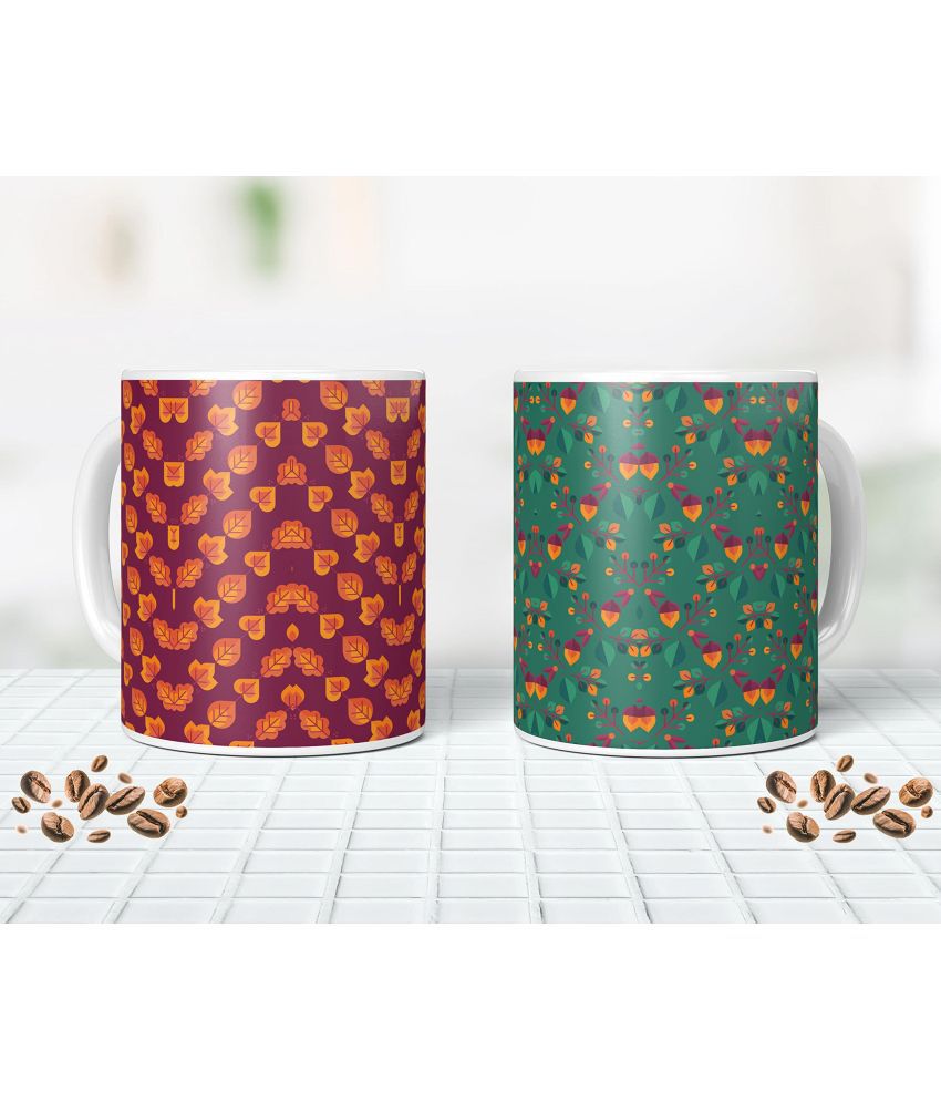    			NH10 DESIGNS Theme Pattern Mug White Ceramic Coffee Mug ( Pack of 2 )
