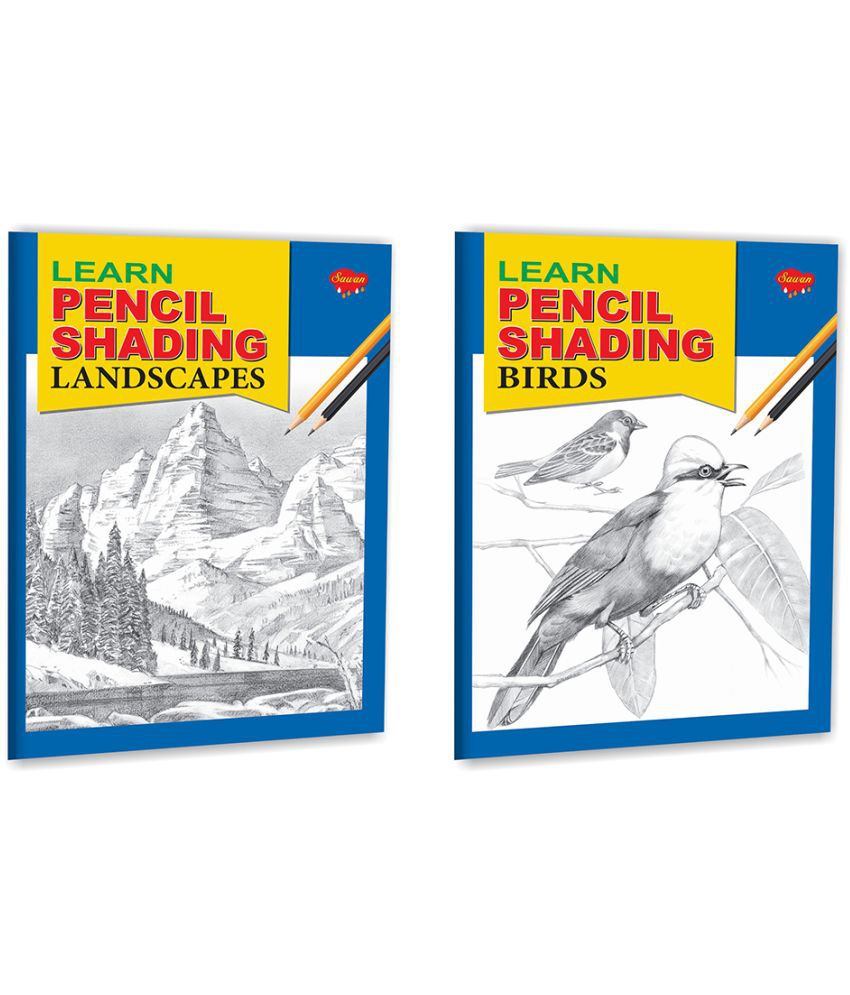    			Set of 2 pencil activity Books, Learn Pencil Shading Landscapes and Learn Pencil Shading Birds