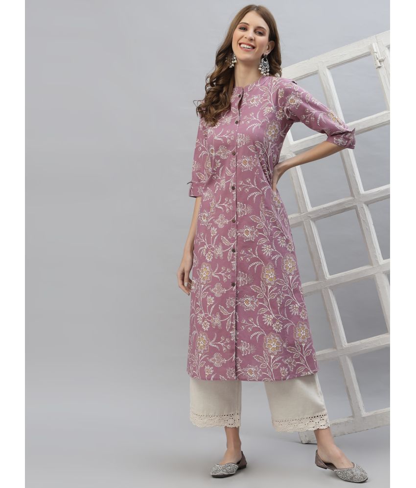     			Stylum Rayon Printed Front Slit Women's Kurti - Mauve ( Pack of 1 )